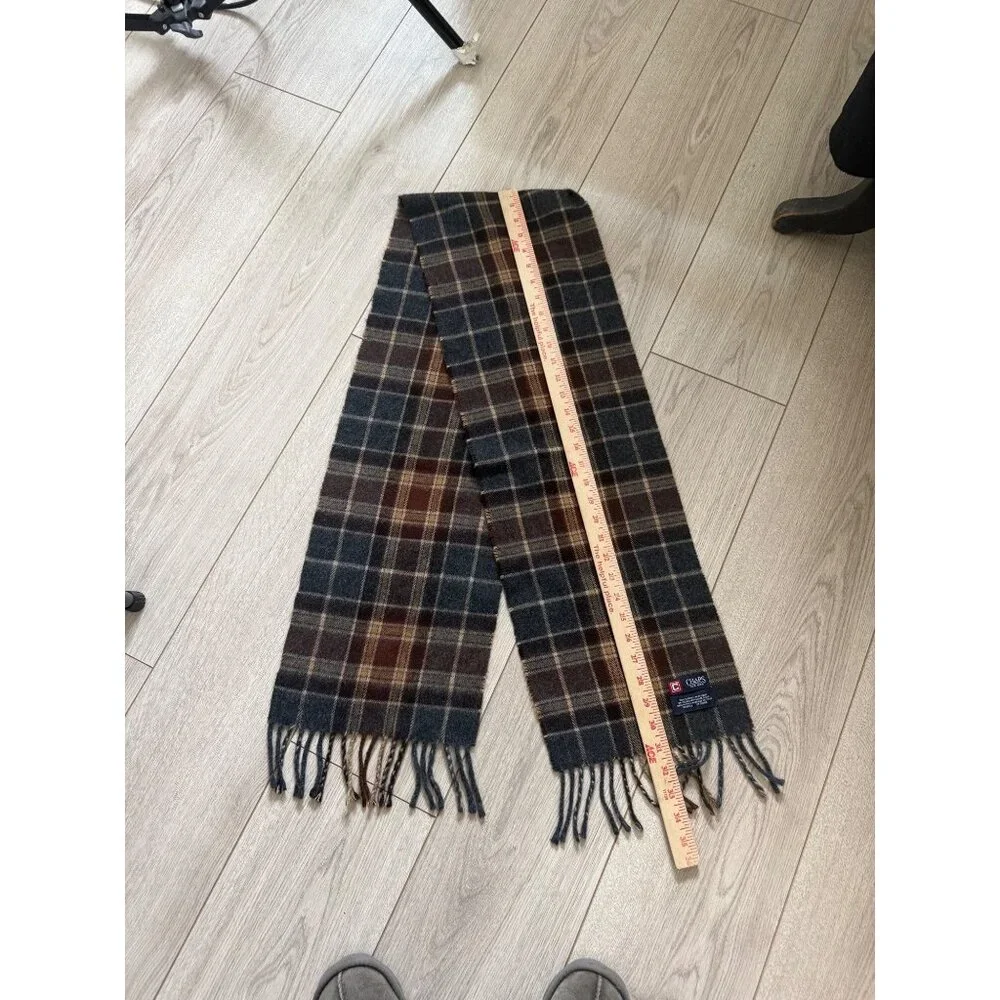 CHAPS Men's Wrap Scarf Gray Plaid Check Fringe Acrylic Super Soft Made In Italy